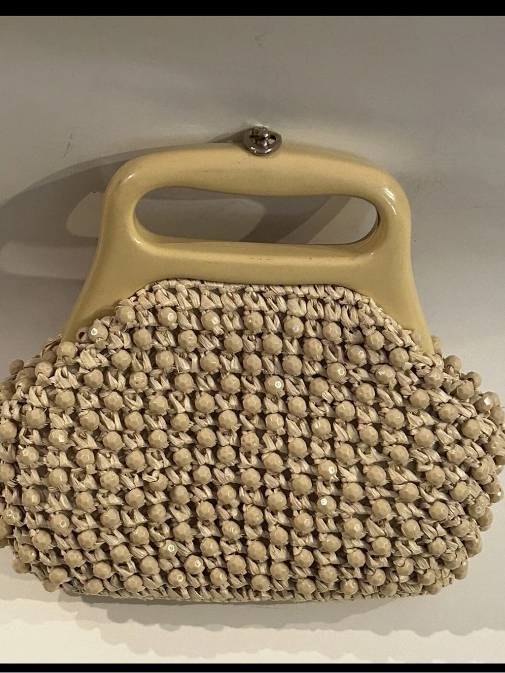 1960’s Vintage Gaymode Cream White Raffia Beaded Purse Made In Italy